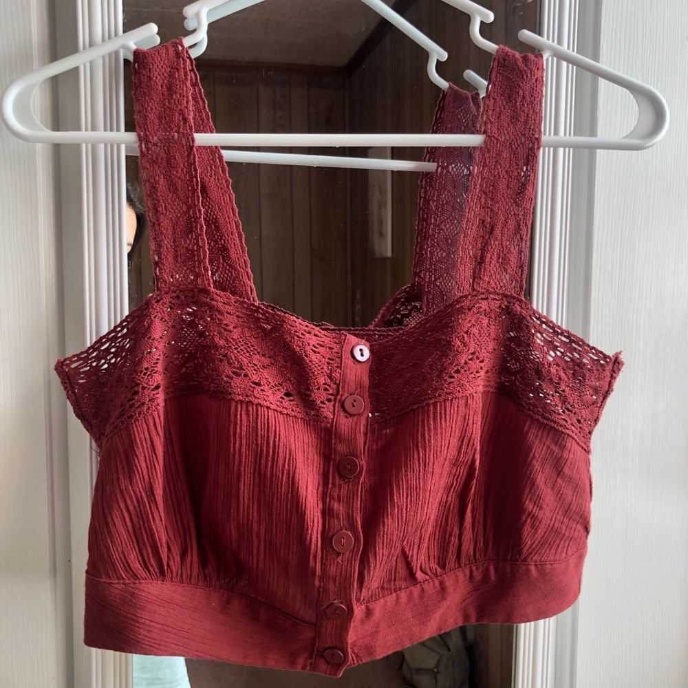 Red button up crop top
